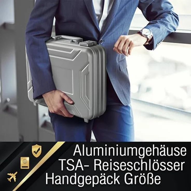 YPC EliteGuard - Voll-Aluminium Koffer 420x350x115mm, nicht brennbares Gehäuse, Hartschalenkoffer mit individuell anpassbarem Schaumstoff und TSA-Zahlenschloss, vielseitig einsetzbar als Aktenkoffer, Waffenkoffer oder Werkzeugkoffer – Bild 4