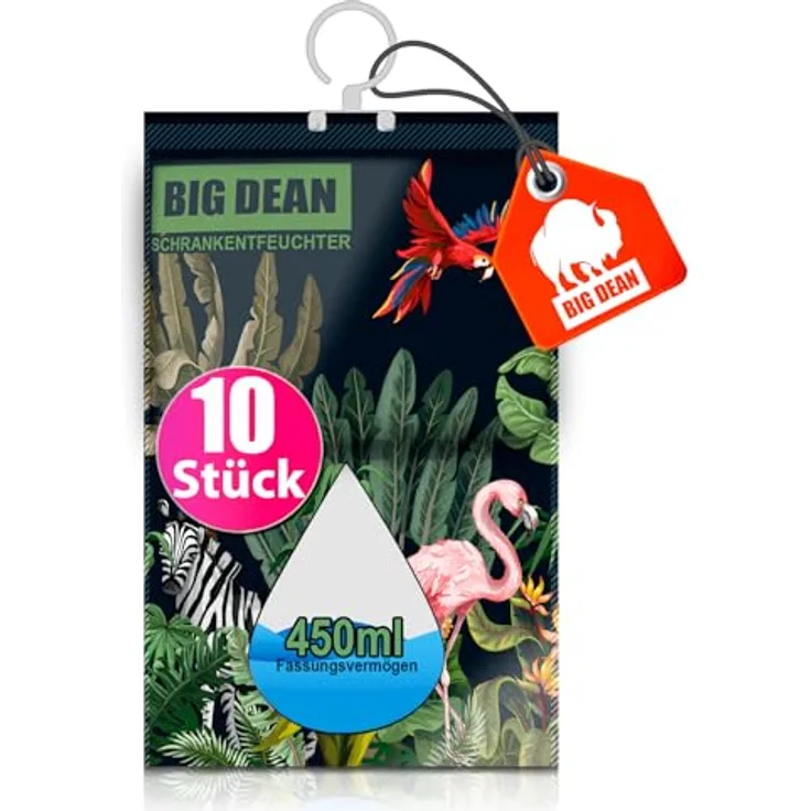 BigDean XL Luftentfeuchter 10er Pack, jeweils bis zu 450ml, stromlos, für Schränke und Fenster, wiederverwendbar