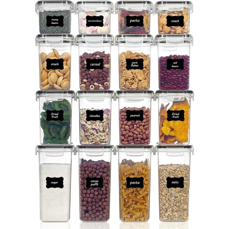 Vtopmart Vorratsdosen-Set, 16 Stück luftdicht, BPA-frei, schwarz mit 24 Etiketten für Lebensmittel