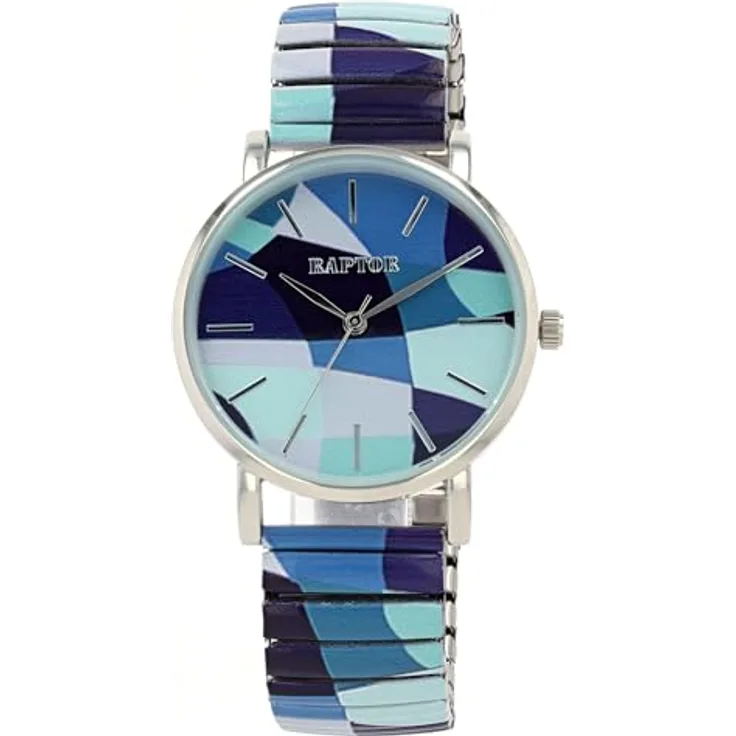 Raptor Colorful Edition Ø36mm Damen-Uhr Zugband Edelstahl Motiv Bunt Print Analog Quarz, blau