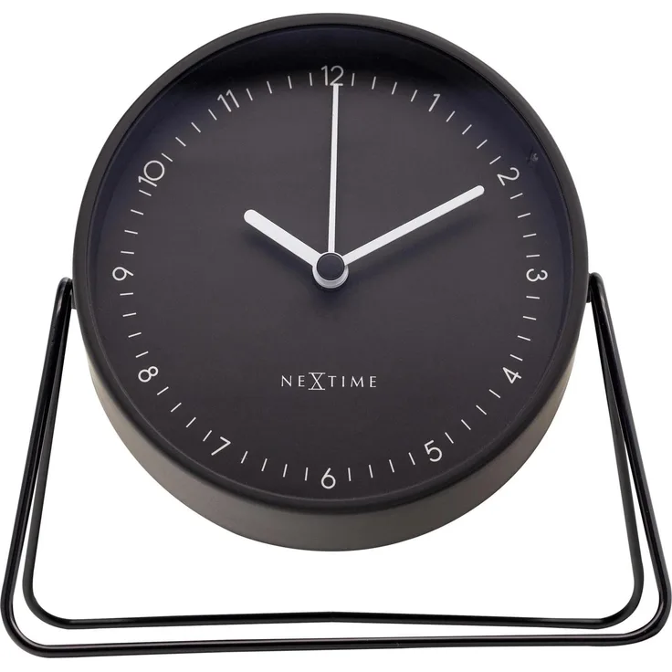 Nextime Klassischer Wecker Berlin, Analoge Tischuhr im modernen Design, schwarz, Metallgehäuse, 14 x 13 x 7 cm