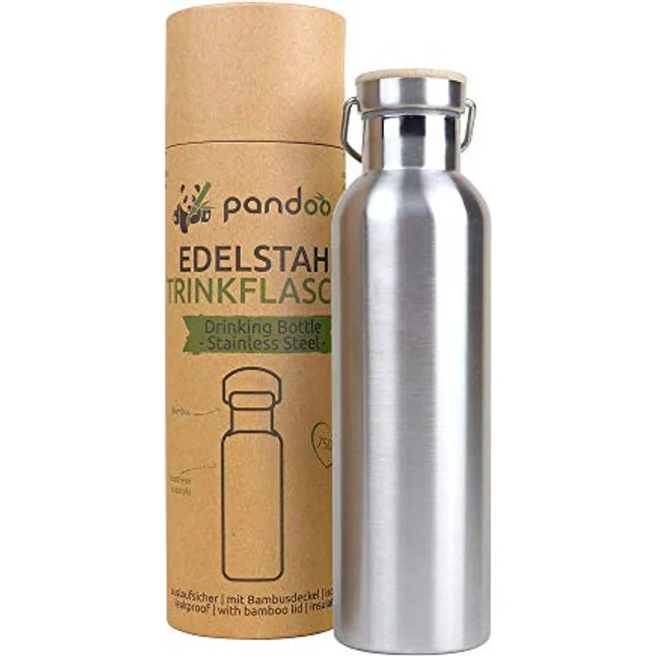pandoo Edelstahl Trinkflasche 750 ml | Wiederverwendbare Wasserflasche, auslaufsichere Sportflasche mit Deckel, für Sport, Camping, Ausflug, Fahrradfahren | mit oder ohne Isolierung (Isoliert)… – Bild 1