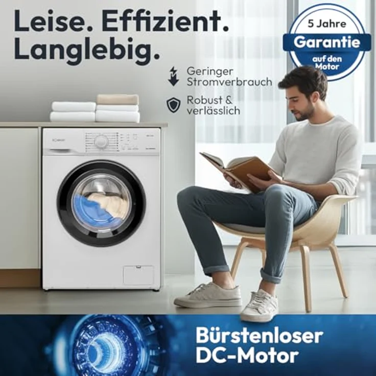 Bomann® Waschmaschine WA 7161, 6kg Fassungsvermögen, 1000 U/Min., 16 Waschprogramme, Edelstahl-Trommel, Energieeffizienzklasse A – Bild 5