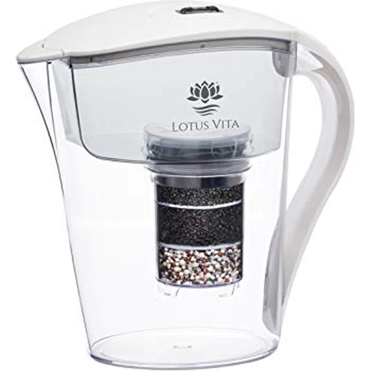 Lotus Vita FAMILY weiß - Wasser Filterkanne mit Kartusche, Reduziert Kalk Chlor Blei aus Leitungswasser durch Aktivkohle Ionentauscher, BPA-frei - Preisvergleich – Bild 4