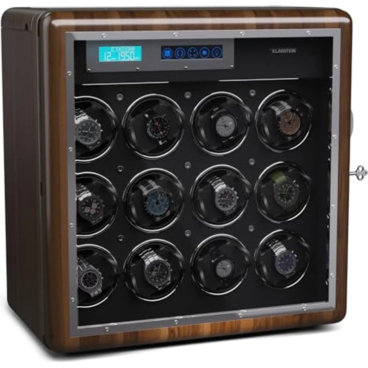 Klarstein Valmont 12+6 Uhrenbeweger, eleganter Uhrenaufbewahrer mit Touch-Panel, abschließbarem Fach für 6 Uhren, anpassbaren Uhrenkissen und LED-Beleuchtung – Bild 1