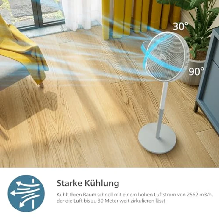 Philips Standventilator Serie 2000, Stark & superleise mit SilentWings Technologie, 2-in-1, Neigung & Oszillation einstellbar, 12-Stunden-Timer, Weiß (CX2550/00) – Bild 3