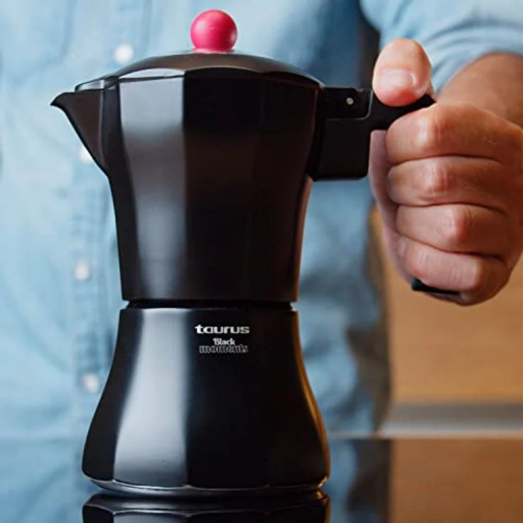 Taurus Black Moments 6, Italienische Kaffeemaschine für 6 Tassen, Edelstahlbasis und -filter, Sicherheitsventil, Silikondichtung, für alle Herdarten, transparenter Deckel, Schwarz – Bild 5