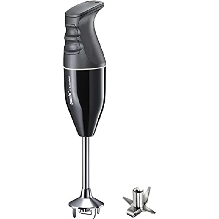 bamix Stabmixer Set EO140 CLASSIC inkl. Multifunktionsmesser aus Edelstahl, 140 Watt, 2-Stufen, Made in Switzerland, Schwarz/Weiß