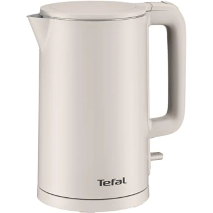 Tefal KO140BE0 ThermoProtect Elektrischer Wasserkocher, 1500 W, hellgrau, doppelwandig, Innentopf aus Edelstahl, einhandöffnend, automatische Abschaltung