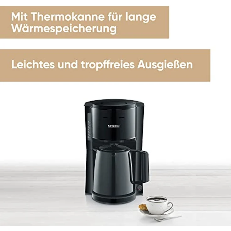 SEVERIN Filterkaffeemaschine mit Thermokanne, Kaffeemaschine für bis zu 8 Tassen, ansprechende Filtermaschine mit Isolierkanne, schwarz, KA 9306 – Bild 2