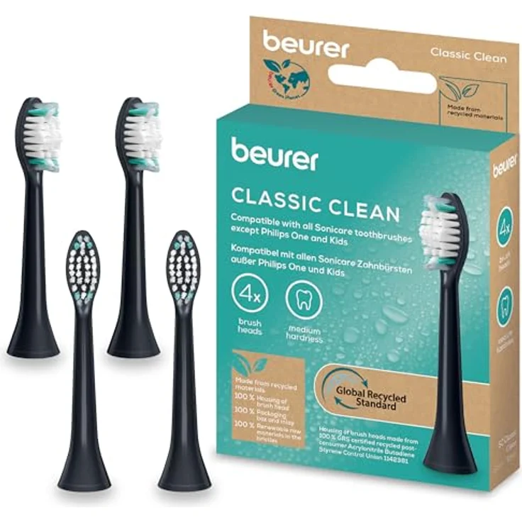 Beurer SC Classic Clean, 4 Bürstenköpfe für Philips Sonicare, W-förmige Indikatorborsten, Härtegrad Mittel, aus nachhaltigen Materialien – Bild 1