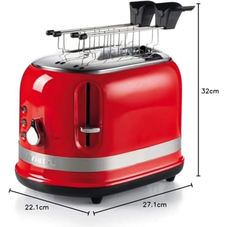 Ariete 0149 2 Scheiben Toaster Modern mit Zange, Automatischer Auswurfschub, Krümelschublade, Auftau- und Aufwärmfunktion, 6 Bräunungsstufen, 800 W, Kunststoff, rot – Bild 6