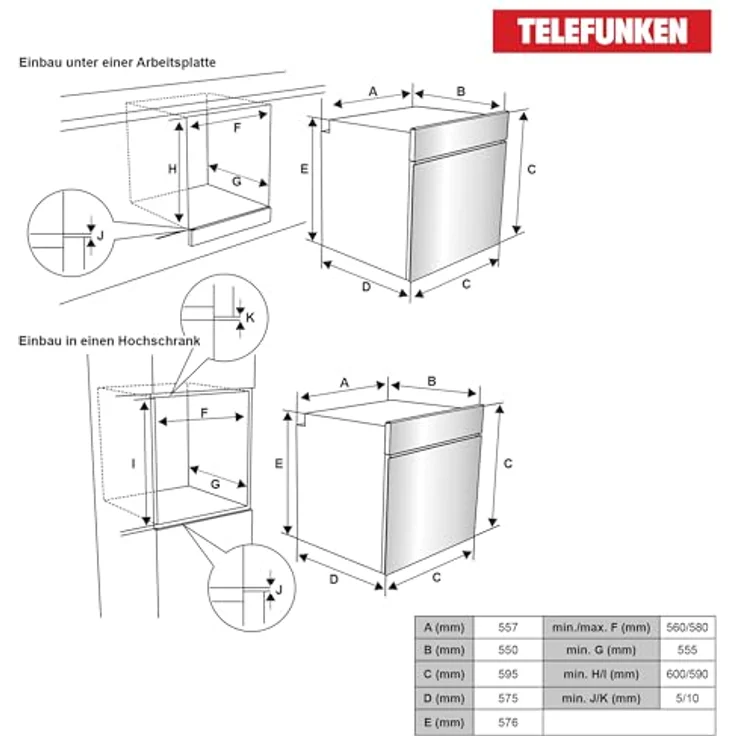 Telefunken Einbaubackofen B-OV-75-A-I, autark mit 73 Liter Volumen, Edelstahl - Preisvergleich – Bild 4