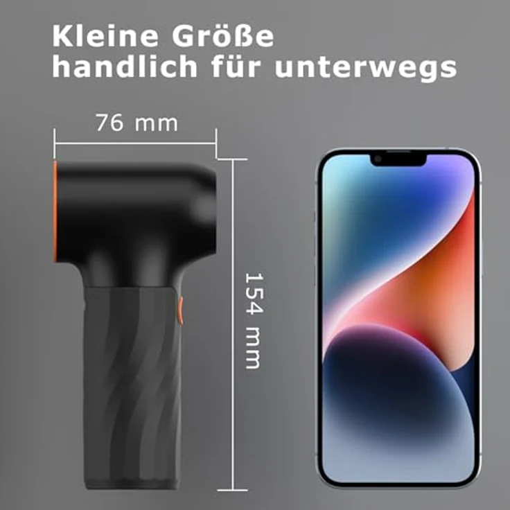 @tec Mini Turbo Akku Staubgebläse, kabellos mit 130.000 U/min, 6000mAh, Schwarz/Orange – Bild 9