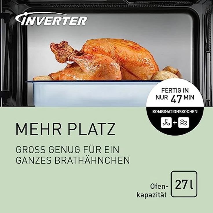 Panasonic NN-CT57 Mikrowelle mit Grill und Heißluft, Standgerät, 1000 Watt, Inverter Mikrowelle, 27 Liter Garraum, geringe Bautiefe silber – Bild 3