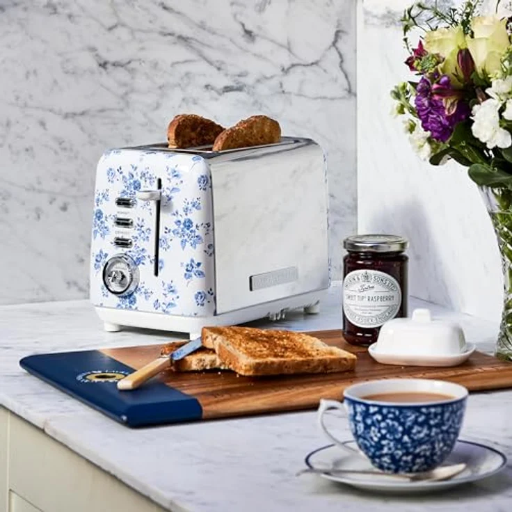 VQ Laura Ashley 2-Scheiben-Toaster, Edelstahl Vintage-Toaster mit 7 Bräunungsstufen, Auftau- und Aufwärmmodi, Warmhalterost, Farbe: China Rose – Bild 2
