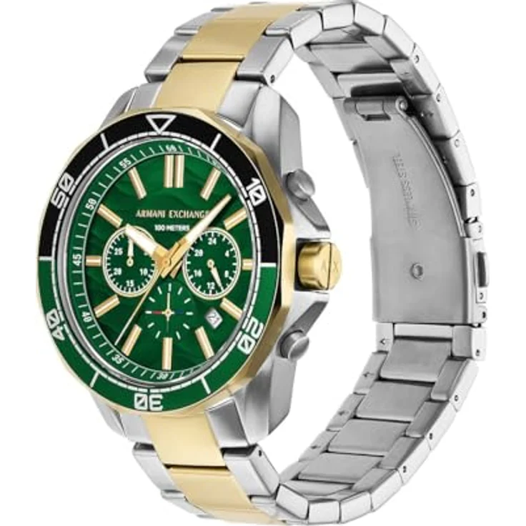 Armani Exchange Herren Analog Quarz Uhr mit Edelstahl Armband AX1966, 44-mm-Gehäuse, grünes Zifferblatt, wasserdicht bis 100m – Bild 3