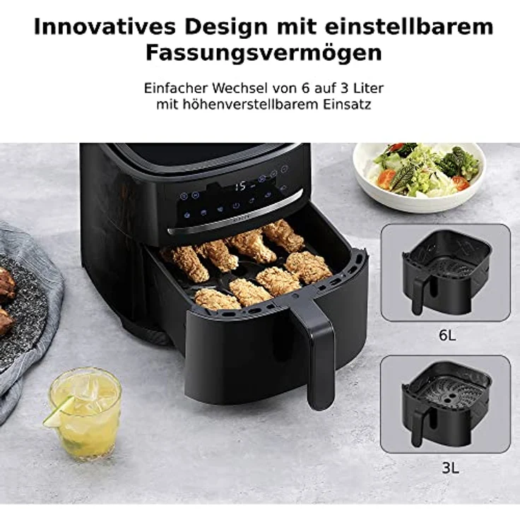 XIAOMI Air Fryer 6L, Heißluftfritteuse XXL, 1500W, 40°-200° einstellbar, 360° Heißluftzirkulation, 6 Programme, Frittieren ohne Öl, Schwarz – Bild 5