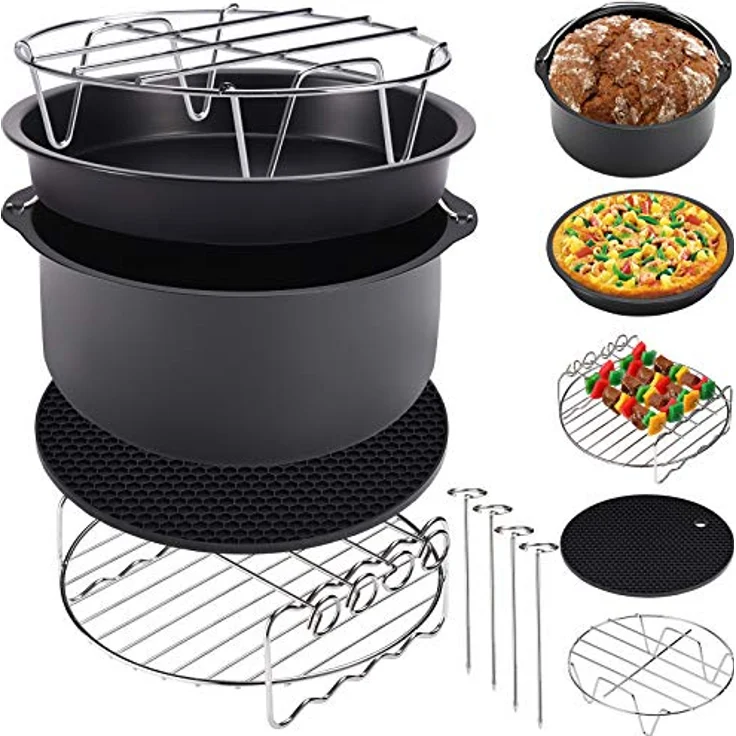 Monzana Heißluftfritteuse 6,5 Liter 1850 W mit Kuchenform Pizzapfanne Grillrost Schwarz – Bild 2