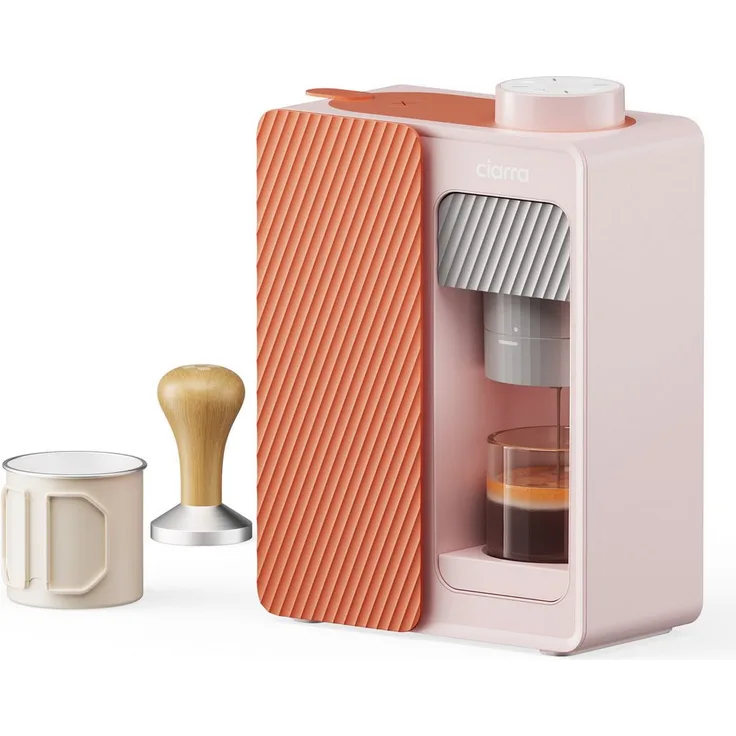 CIARRA Espressomaschine CBPCM551-P, Tragbare Kaffeemaschine in rosa, 3 Temperaturstufen, inkl. Tamper und Becher