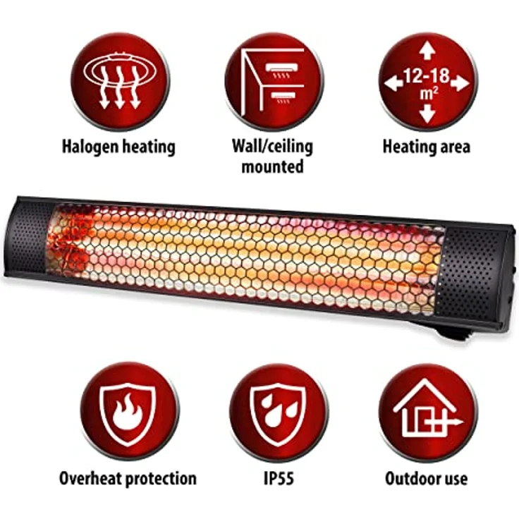 Alpina Garden Heizstrahler Terrasse - 2000 Watt Leistung, Spritzwasserdicht, Schwarz – Bild 3