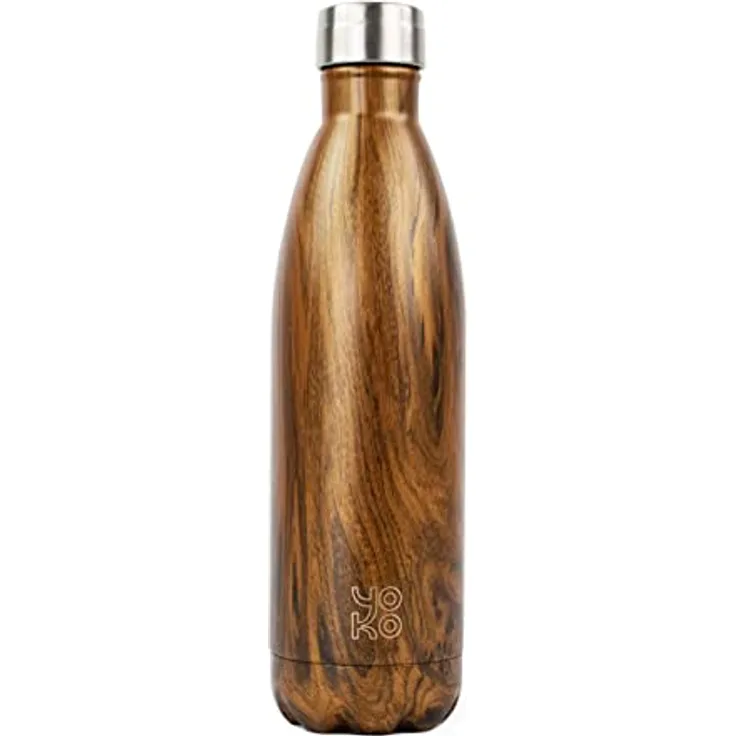 YOKO DESIGN Motivflasche Thermosflasche, Edelstahl, Holz, 6 cm