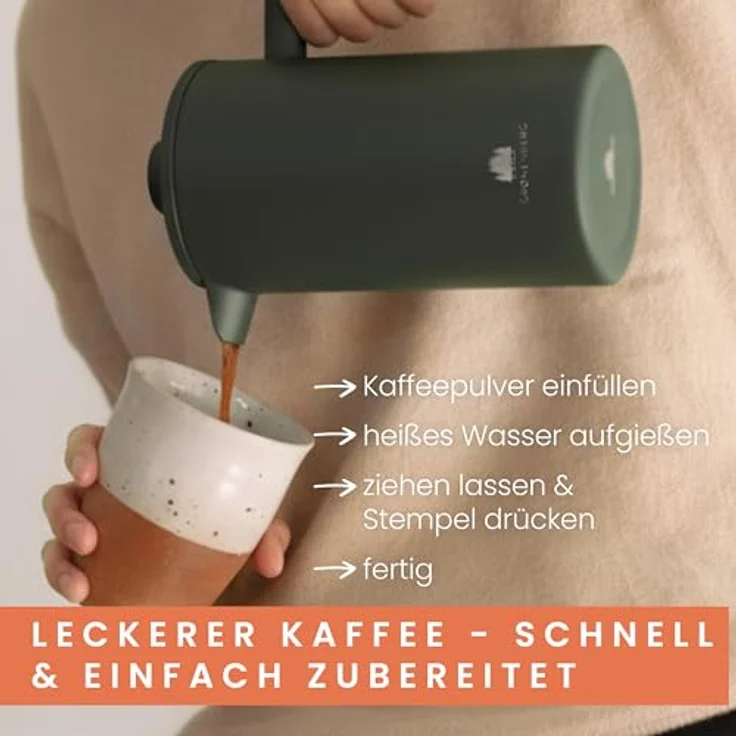 GRØNENBERG French Press Kanne 0,6 oder 1 Liter, Edelstahl Kaffeebereiter mit Thermo Effekt, inkl. 3 Ersatz-Filter – Bild 6