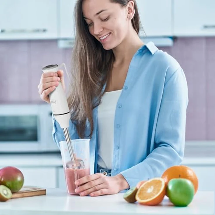 Black+Decker Stabmixer BXHBA750E | 750W | 20 einstellbare Geschwindigkeiten | Turbo-Funktion | Edelstahlklingen | Anti-Splash-Design | BPA-frei | Zubehör spülmaschinenfest – Bild 2