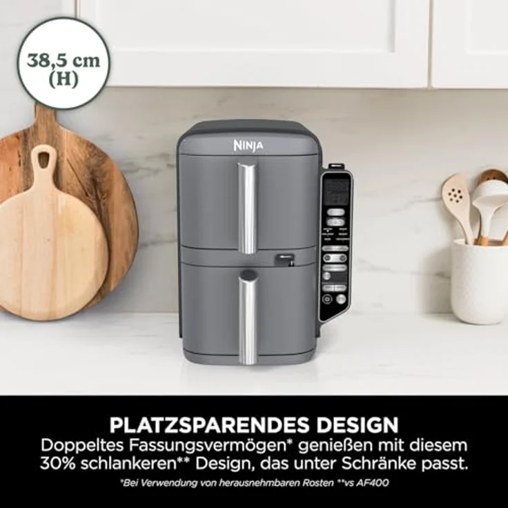 Ninja Double Stack XL Air Fryer Heißluftfritteuse mit digitalem Thermometer, 9,5 L Airfryer, vertikal, 6 Kochfunktionen, 8 Portionen, Grau SL451EU – Bild 5