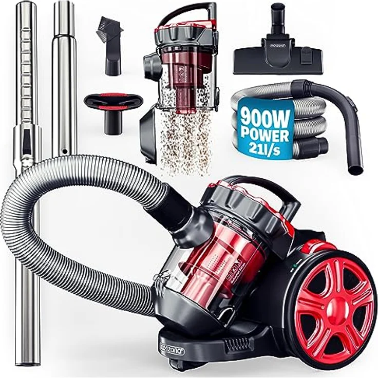 Monzana® Zyklon Staubsauger Beutellos 900W Leistungsstark 1,5L Staubvolumen Haushalt Bodenstaubsauger Kompakt Leicht Sauger HEPA Filter Rot – Bild 1