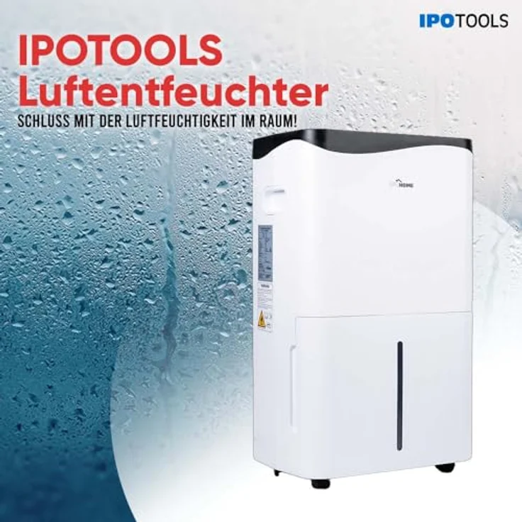 IPOTOOLS Luftentfeuchter OL50-BD052A - 50 Liter in 24h, für Räume bis 100 m2, mit 3 Betriebsarten, Digitalanzeige, Ablaufschlauch, Wäschetrocknung, Timer, mobil - weiß – Bild 3