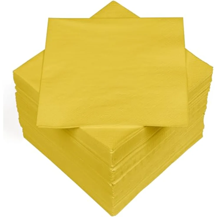 HEKU 100 einfarbige Servietten, 3-lagig, 33x33cm, hoch saugfähig, 5er-Packung, gelb – Bild 1