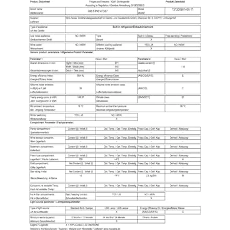 Respekta KS88.4-11, Einbaukühlschrank mit 4* Gefrierfach, 100 L Nutzinhalt, LED-Beleuchtung, schlepptür, 88 cm Höhe – Bild 19