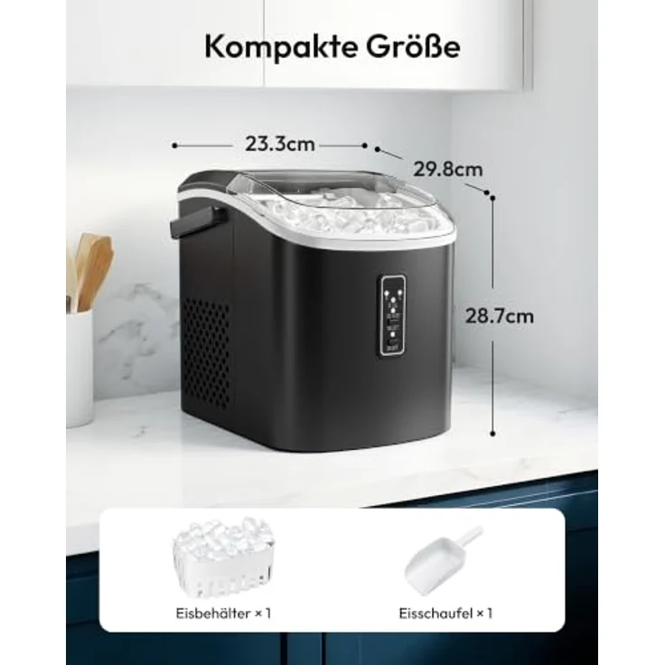 EUHOMY Eiswürfelmaschine Edelstahl, silber, 9 Eiswürfel in 6 Minuten, selbstreinigend, 1,2 Liter Tank – Bild 8