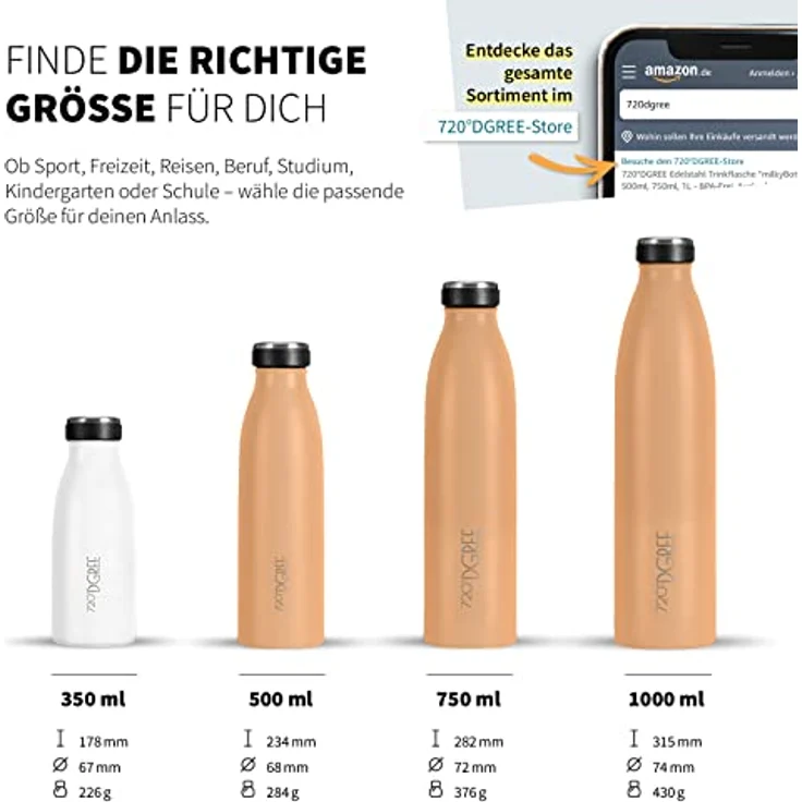 720°DGREE Trinkflasche Edelstahl Doppelwandig 750ml Isolierflasche milkyBottle light peach matt – Bild 3