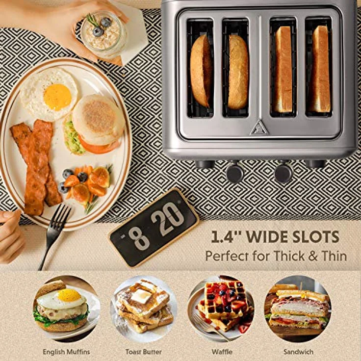 Buydeem DT640E, 4-Slice Toaster aus Edelstahl mit dualer Steuerung und 7 automatischen Programmen, Silber – Bild 4