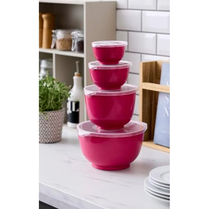 Mepal Rosti Rührschüssel Set 4tlg. "Margrethe" New dunkel pink (beetroot), 0,25/0,5/1,5/3,0L, spülmaschinenfest, mikrowellen- und gefriergeeignet – Bild 3