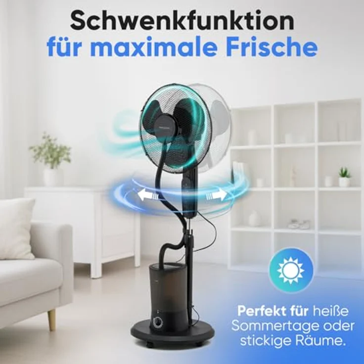 ProfiCare® Fan PC VL 3142 LB, Standventilator leise mit Luftbefeuchter, Schwenkfunktion, höhen- und neigungsverstellbar, 3 Stufen, Timer und Fernbedienung – Bild 3