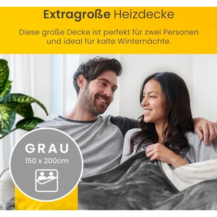 Cosi Home Heizdecke 200 x 150 cm - Elektrische Wärmedecke mit Abschaltautomatik, Überhitzungsschutz, Waschbar, Kuscheliges Sherpa & Fleece, 10 Heizstufen mit digitaler Fernbedienung - Grau – Bild 2