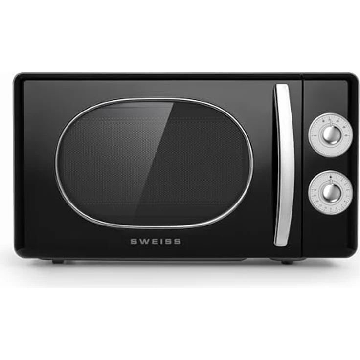 SWEISS Vintage Mikrowelle MOVI9, 20L, 700W, 6 Leistungsstufen, Auftaufunktion, drehendes Plateau 24,5 cm, Timer bis 30 Minuten, Schwarz – Bild 1