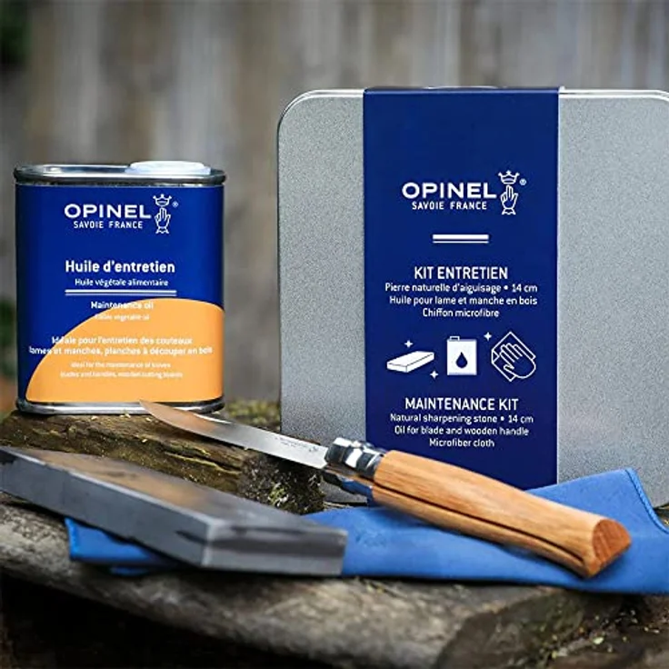 Opinel Pflegeset für Ihre Opinel Messer, enthält einen Schleifstein, Körnung 1000, ein pflanzliches Pflegeöl 150 ml und ein Microfaser-Tuch, 254640 – Bild 4