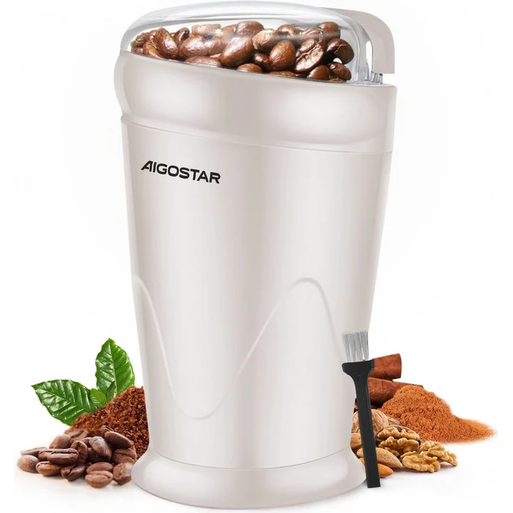 Aigostar Kaffeemühle Elektrisch, 200 W Edelstahl Kaffeemühle mit Edelstahl Schlagmesser und 60 g Bohnenbehälter, individuell wählbarer Mahlgrad