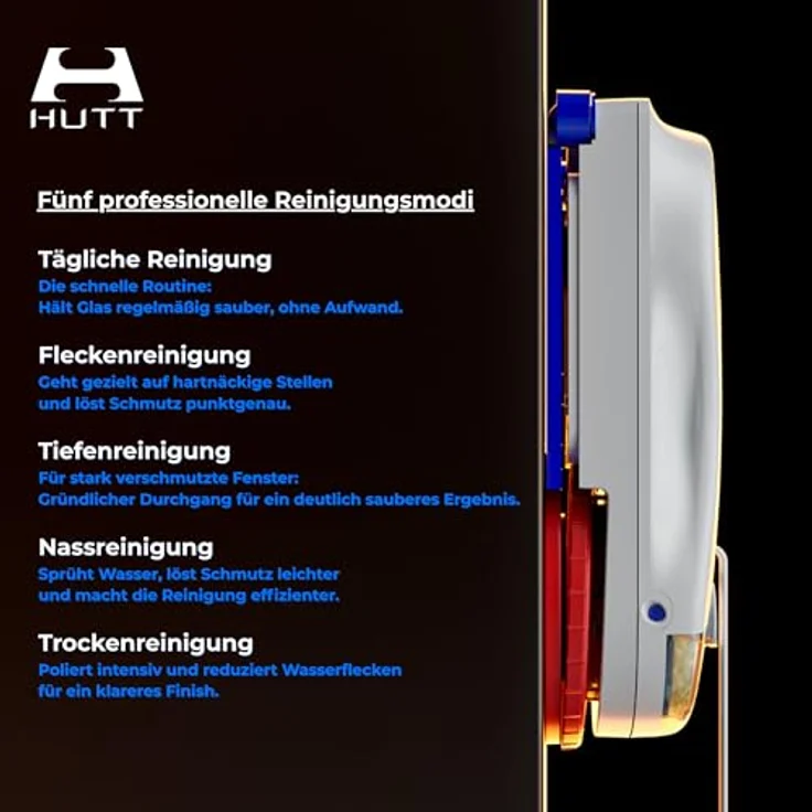 HUTT Fensterputzroboter 10, Innovativer Fenstersauger mit Dual-Mode-Reinigung und präziser Eckenreinigung, schwarz – Bild 8