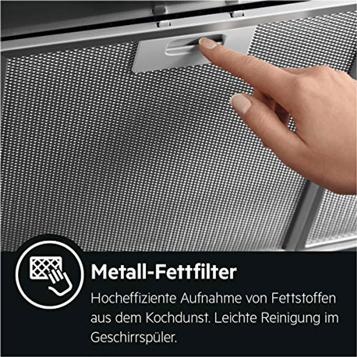 AEG DKB2930M, Motorhaube, Esse, Breite: 89.8 cm, Tiefe: 45 cm, Absaugung und Rückführung (mit zusätzlichem Rückführungsset), rostfreier Edelstahl – Bild 4