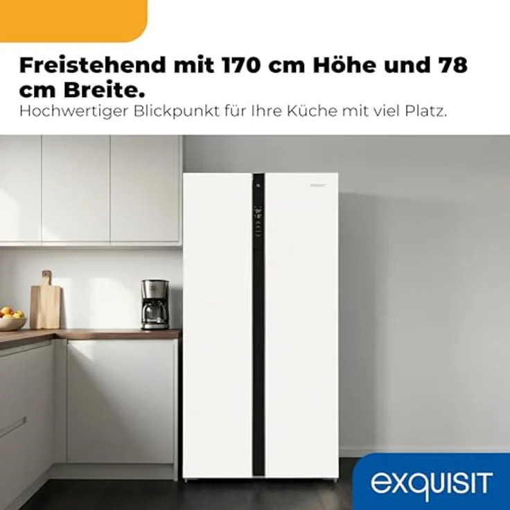 Exquisit SBS39-440E Side-by-Side Kühlschrank, 372 l Nutzinhalt (230/142 l), No Frost, E, 267 kWh/Jahr, 41 dB, weiß – Bild 3