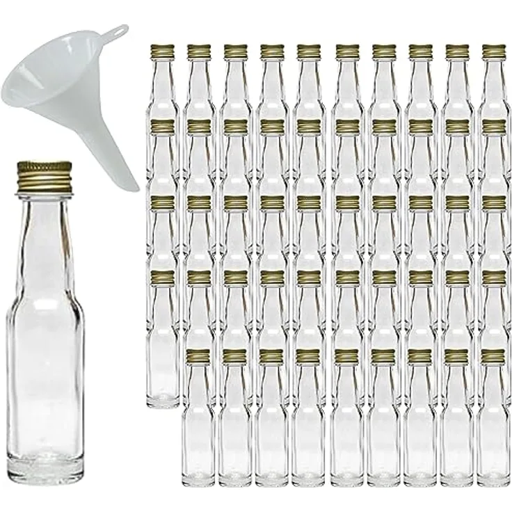 mikken 50 Mini Glasflaschen 20 ml mit Schraubverschluss inkl. Trichter