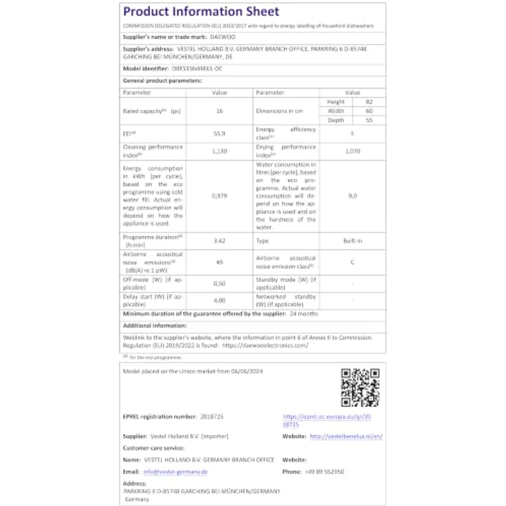 Daewoo DBFS33N49E61-DE Geschirrspüler vollintegrierbar, 60 cm, 16 Gedecke, 9 Programme, AquaStop, Halbbeladung – Bild 9