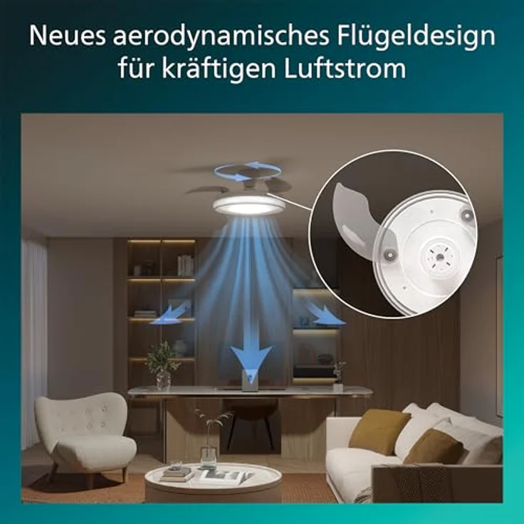 Philips Bliss Deckenventilator mit LED-Licht, einziehbaren Flügeln, 106 cm Spannweite, 4.500 Lumen, dimmbar, inkl. Fernbedienung, Weiß – Bild 3