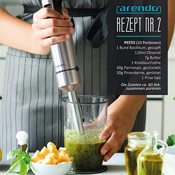 Arendo Stabmixer 1000 Watt Edelstahl - vierflügeliges Messer - Pürierstab - stufenlose Geschwindigkeitsregelung - Turbotaste - abnehmbarer Mixfuß - GS-zertifiziert – Bild 6