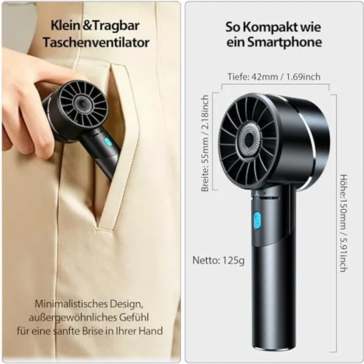 Cozome Handventilator USB, wiederaufladbar, 7000 U/min, Mini-Taschenventilator aus Metall, kabellos für Strand & unterwegs – Bild 2